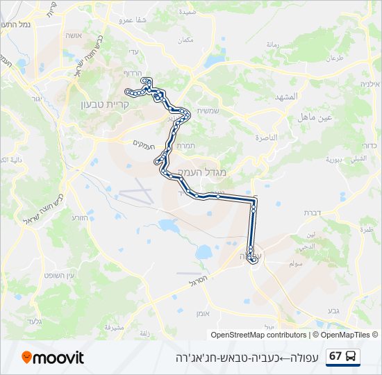 מפת המסלול של קו  67