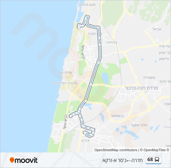 מפת המסלול של קו  68