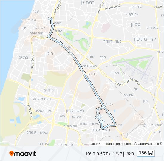 מפת המסלול של קו  156