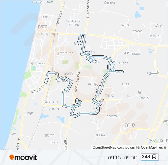 מפת המסלול של קו 243 מפת המסלול של קו 243