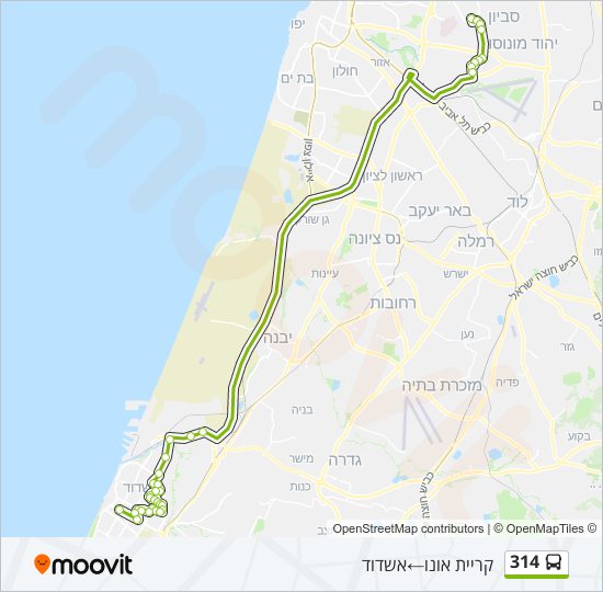 מפת המסלול של קו  314