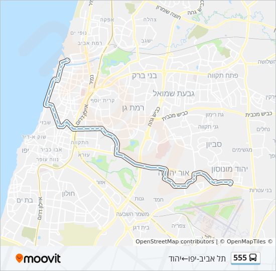 מפת המסלול של קו 555 מפת המסלול של קו 555