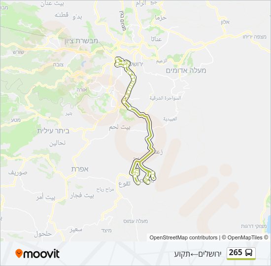 מפת המסלול של קו 265 מפת המסלול של קו 265