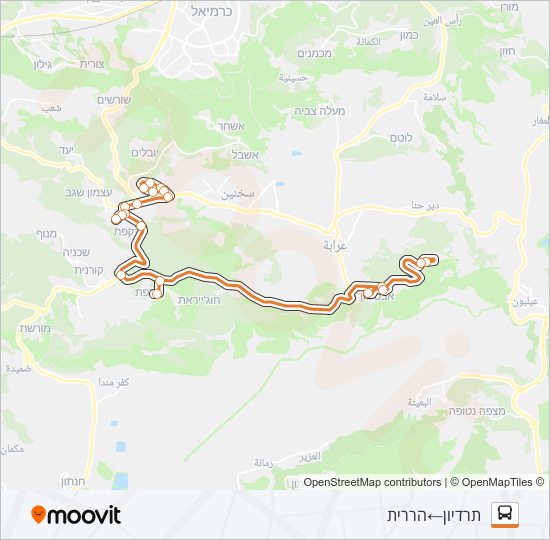 מפת המסלול של קו  43 - בהזמנה מראש