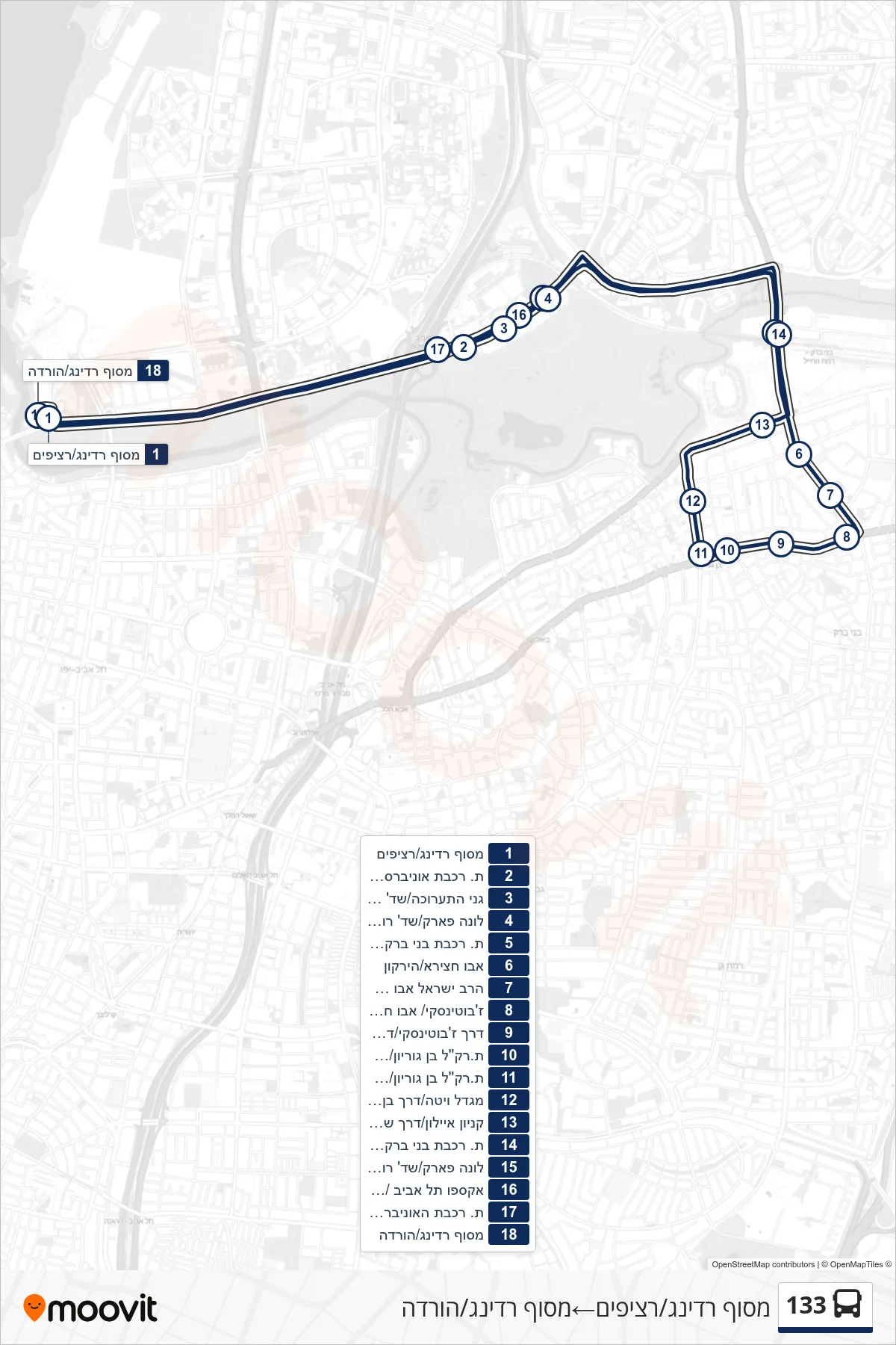 133 bus Line (Reading Terminal/Platforms‎→Reading Terminal/Drop Off) route and stops on a map