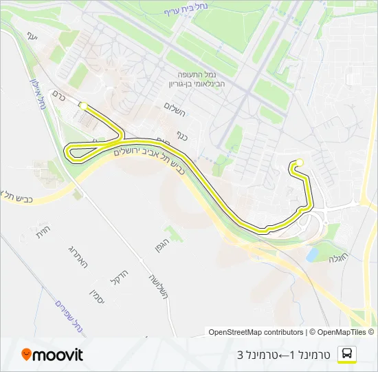 Автобус שאטל נתב''ג: карта маршрута
