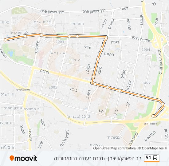 מפת המסלול של קו  51