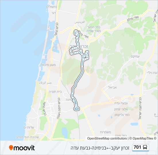 מפת המסלול של קו  701