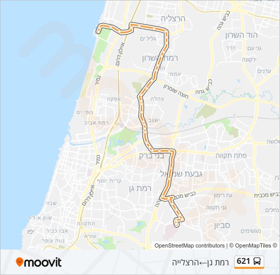 מפת המסלול של קו  621