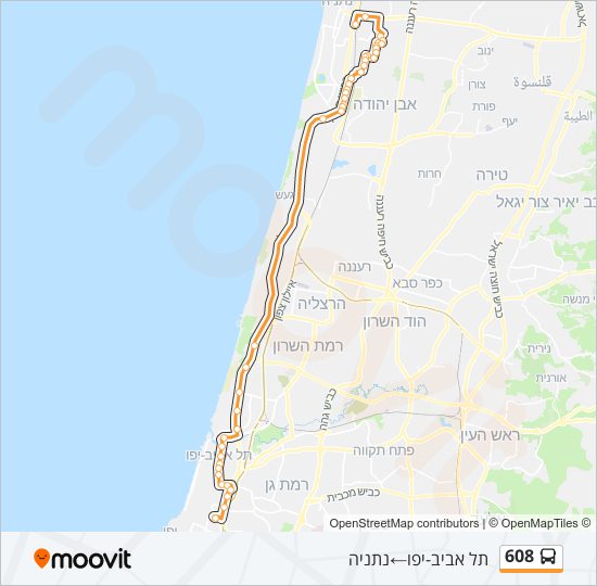 מפת המסלול של קו  608