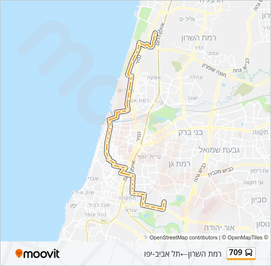 מפת המסלול של קו  709