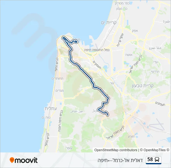 מפת המסלול של קו  58