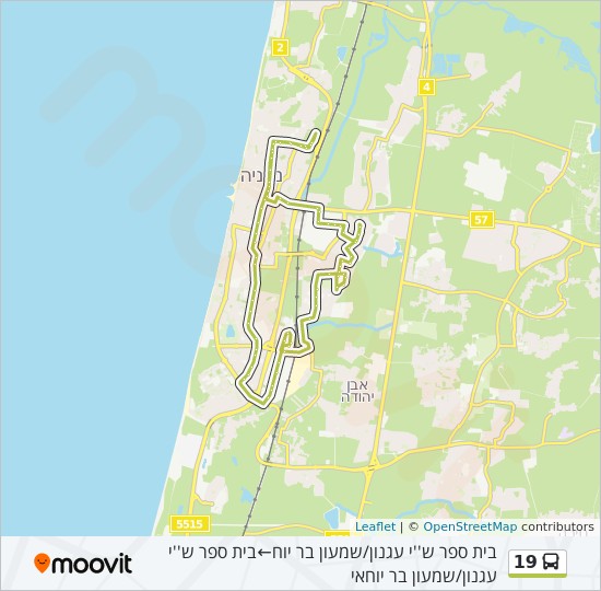 מפת המסלול של קו 19 מפת המסלול של קו 19