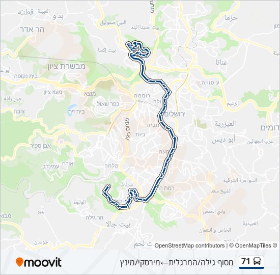 מפת המסלול של קו Bus 71