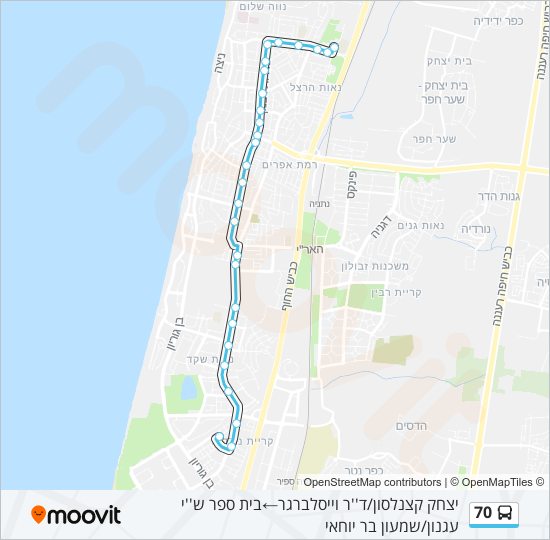 מפת המסלול של קו  70