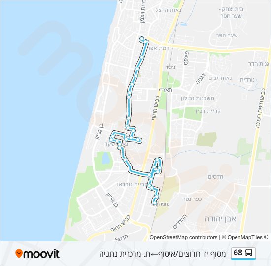 מפת המסלול של קו  68