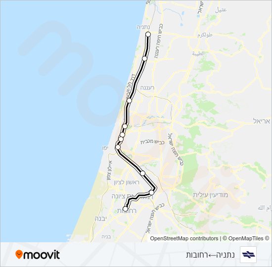 Железные дороги израиля נתניה - רחובות: карта маршрута