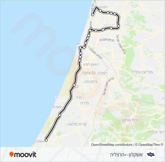 אשקלון - הרצליה Israel Railways Line Map