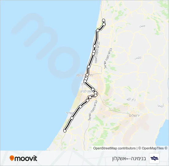 Железные дороги Израиля בנימינה - אשקלון: карта маршрута