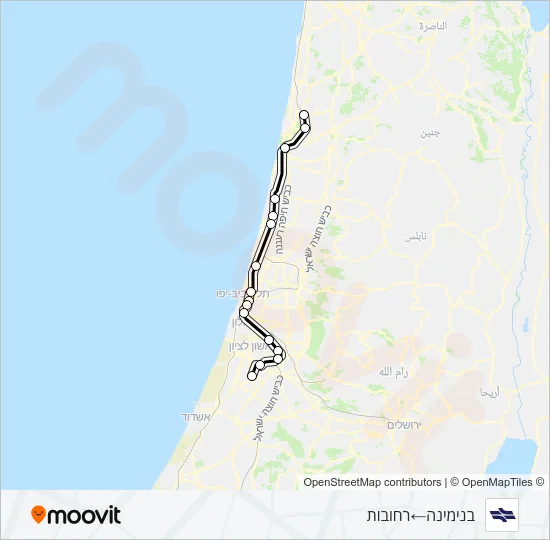 בנימינה - רחובות Israel Railways Line Map