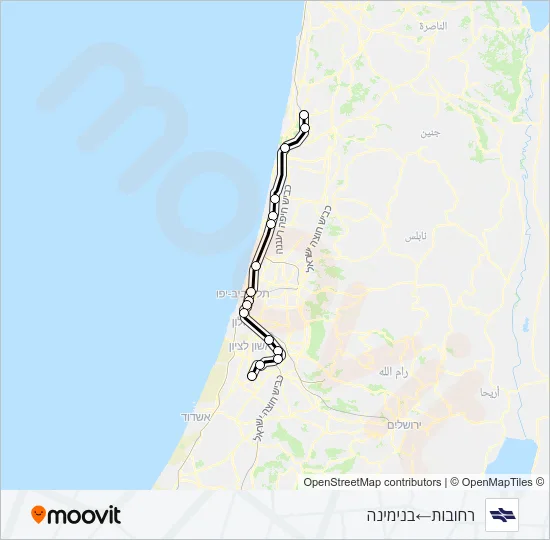 Железные дороги Израиля רחובות - בנימינה: карта маршрута