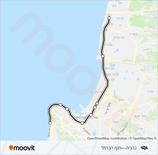 נהריה - חוף הכרמל Israel Railways Line Map