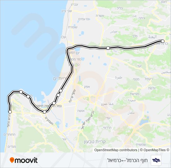 חוף הכרמל - כרמיאל Israel Railways Line Map