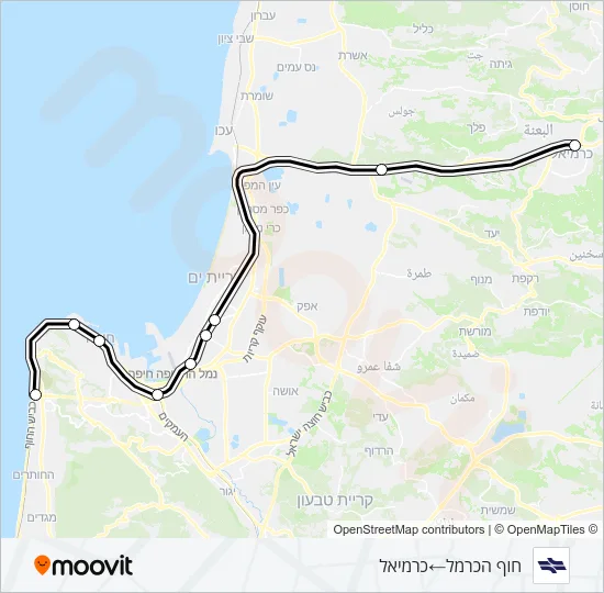 חוף הכרמל - כרמיאל Israel Railways Line Map