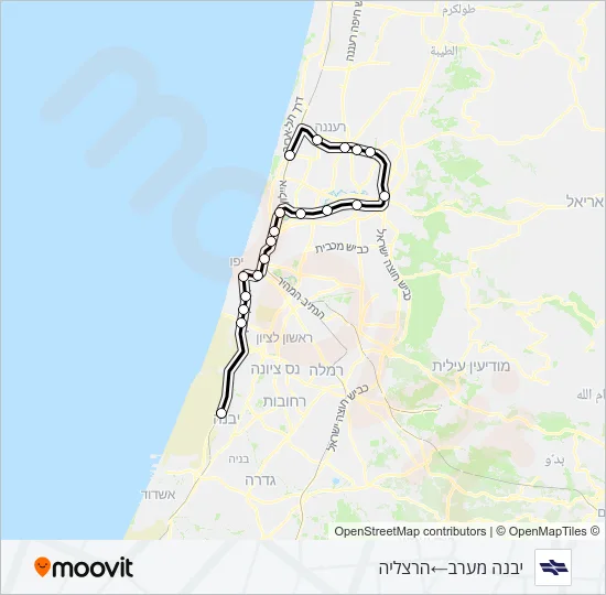Железные дороги Израиля יבנה מערב - הרצליה: карта маршрута
