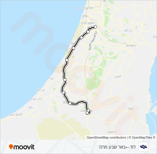 Железные дороги Израиля לוד - באר שבע מרכז: карта маршрута