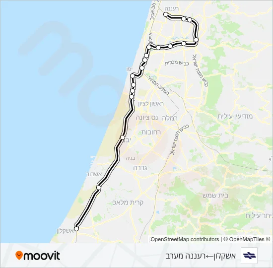 אשקלון - רעננה מערב Israel Railways Line Map
