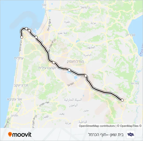 בית שאן - חוף הכרמל Israel Railways Line Map
