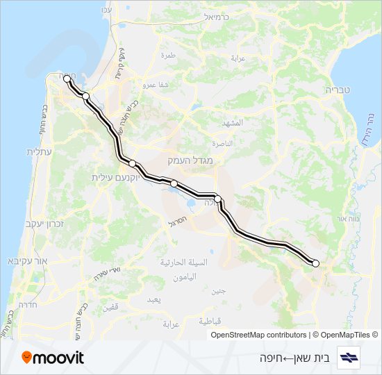 Железные дороги израиля בית שאן - חיפה מרכז: карта маршрута