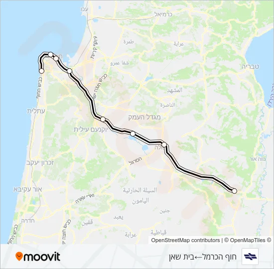 חוף הכרמל - בית שאן Israel Railways Line Map