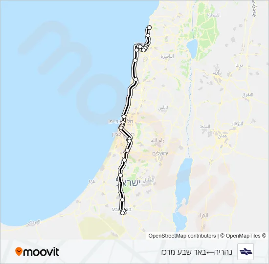 Железные дороги Израиля נהריה - באר שבע מרכז: карта маршрута