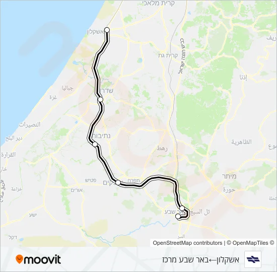 Железные дороги Израиля אשקלון - באר שבע מרכז: карта маршрута