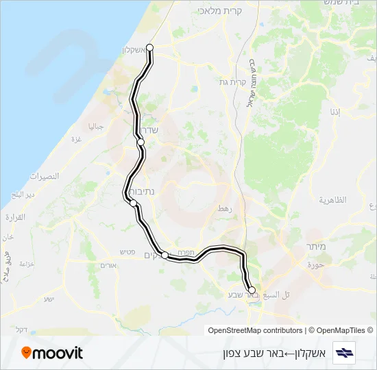 Железные дороги Израиля אשקלון - באר שבע צפון: карта маршрута