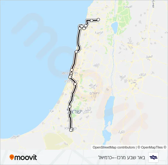 Железные дороги Израиля באר שבע מרכז - כרמיאל: карта маршрута