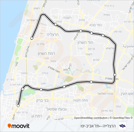 הרצליה - תל אביב מרכז Israel Railways Line Map