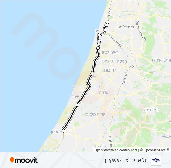 תל אביב מרכז - אשקלון Israel Railways Line Map