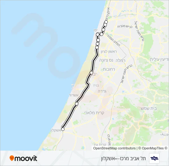 Железные дороги Израиля תל אביב מרכז - אשקלון: карта маршрута