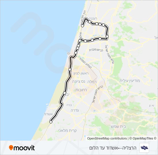 הרצליה - אשדוד עד הלום Israel Railways Line Map