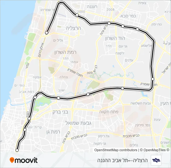 Железные дороги Израиля הרצליה - תל אביב ההגנה: карта маршрута