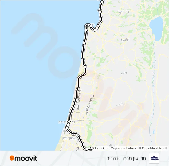 Железные дороги Израиля מודיעין מרכז - נהריה ✈: карта маршрута