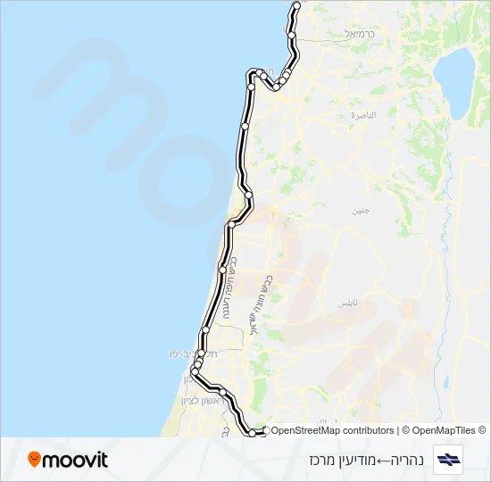 Железные дороги Израиля נהריה - מודיעין מרכז ✈: карта маршрута