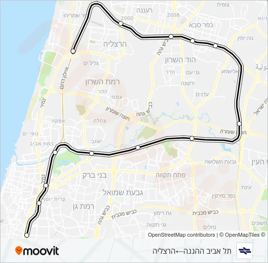 תל אביב ההגנה - הרצליה Israel Railways Line Map