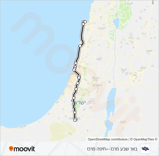 Железные дороги Израиля באר שבע מרכז - חיפה מרכז: карта маршрута