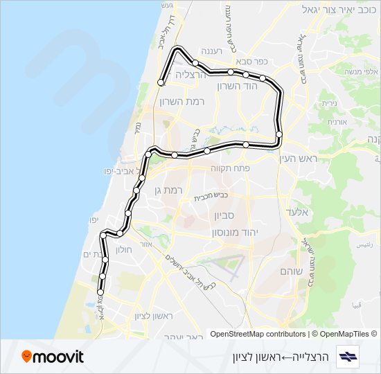 הרצליה - רשל''צ משה דיין Israel Railways Line Map