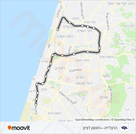 Железные дороги израиля הרצליה - רשל''צ משה דיין: карта маршрута