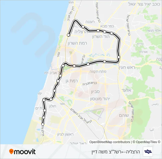 Железные дороги Израиля הרצליה - רשל''צ משה דיין: карта маршрута